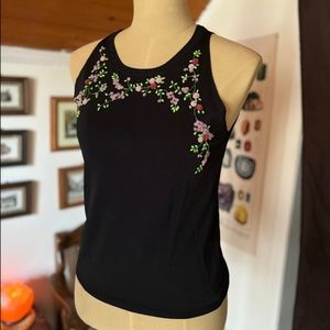 Vintage Beaded Black Floral Halter
